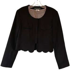 Harve Benard Scalloped Blazer Jacket Cropped Black Sz 12